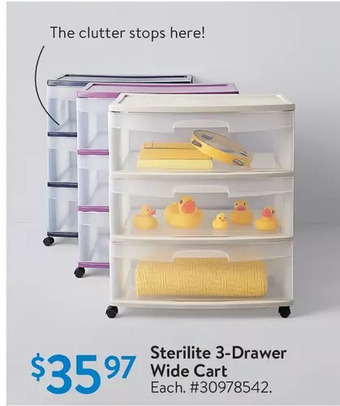Walmart Sterilite 3-drawer wide cart offer