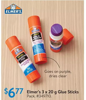 Walmart Elmer's 3 x 20 g glue sticks offer