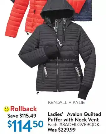 Walmart Ladies' kendall + kylie avalon quilted puffer with neck vent offer