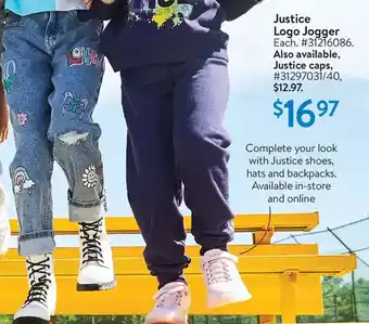 Walmart Justice logo jogger | justice caps offer
