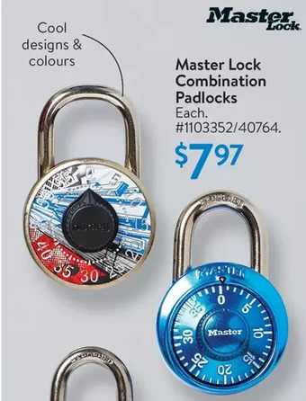 Walmart Master lock combination padlocks offer