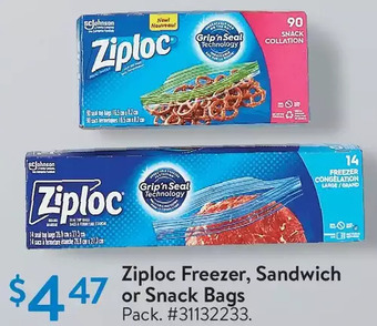 Walmart Ziploc freezer, sandwich or snack bags offer