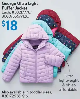 Walmart George ultra light puffer jacket offer