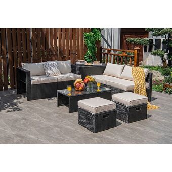Best Buy Costway 8pcs patio rattan furniture set storage table ottoman offer