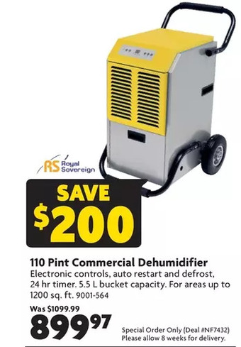 Home Hardware 110 pint commercial dehumidifier offer