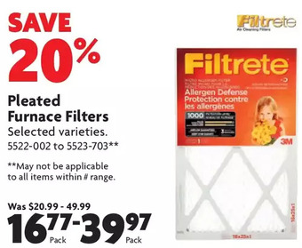 Home Hardware Pleated furnace filters offer