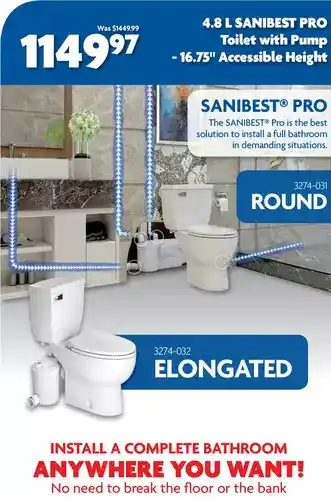 Home Hardware 4.8 l sanibest pro toilet with pump - 16.75" accessible height: round | elongated offer