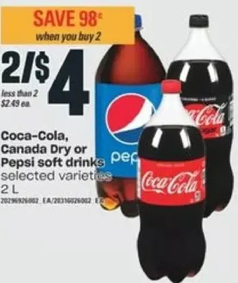 Valu-mart Coca-cola, canada dry or pepsi soft drinks offer