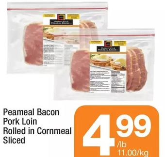 Highland Farms Peameal bacon pork loin rolled in cornmeal sliced offer