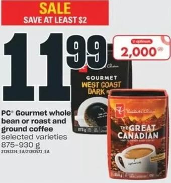 Valu-mart Pc gourmet whole bean or roast and ground coffee offer