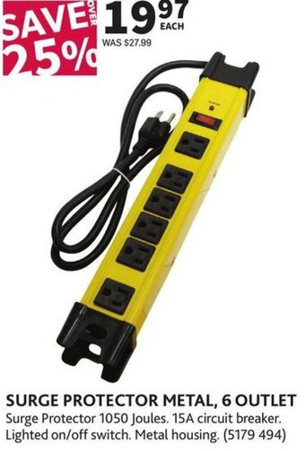 Co-op Surge Protector Metal, 6 Outlet offer