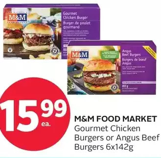 Rexall M&m food market gourmet chicken burgers or angus beef burgers offer
