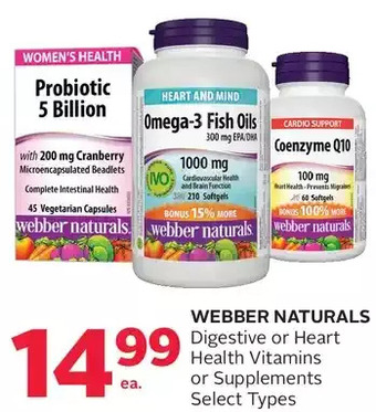 Rexall Webber naturals digestive or heart health vitamins or supplements offer