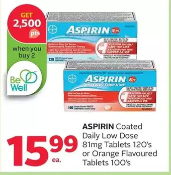 Rexall Aspirin coated daily low dose tablets or orange flavoured tablets offer