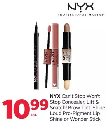 Rexall Nyx can't stop won't stop concealer, lift & snatch! brow tint, shine loud pro-pigment lip shine or wonder stick offer