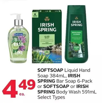 Rexall Softsoap liquid hand soap, irish spring bar soap or softsoap or irish spring body wash offer