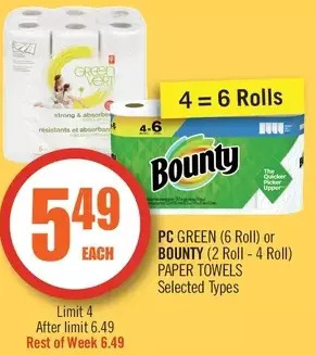 Shoppers Drug Mart Pc green or bounty paper towels offer