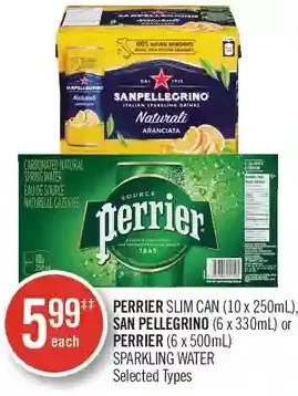 Shoppers Drug Mart Perrier slim can, san pellegrino or perrier sparkling water offer