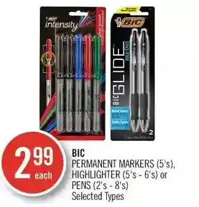 Bic permanent markers, highlighter or pens