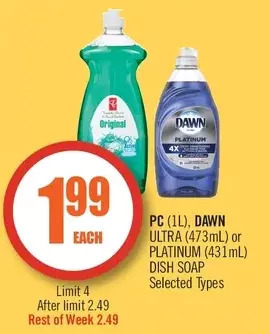 Shoppers Drug Mart Pc, dawn ultra or platinum dish soap offer