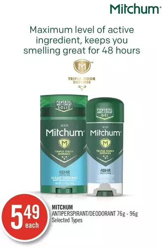 Shoppers Drug Mart Mitchum antiperspirant/deodorant offer