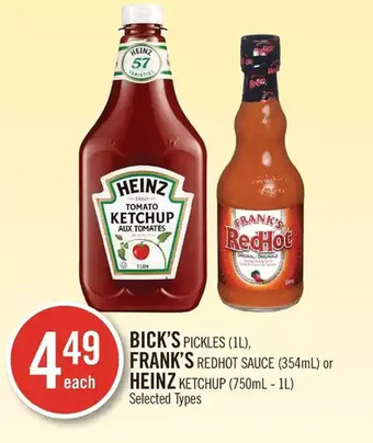 Shoppers Drug Mart Bick's pickles, frank's redhot sauce or heinz ketchup offer