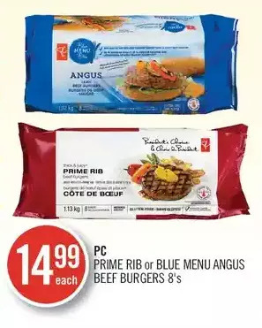 Shoppers Drug Mart Pc prime rib or blue menu angus beef burgers offer