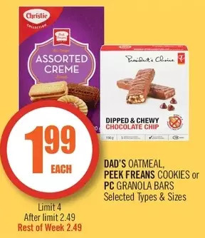 Shoppers Drug Mart Dad's oatmeal, peek freans cookies or pc granola bars offer