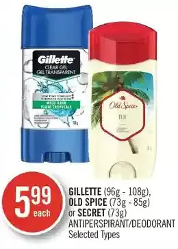 Shoppers Drug Mart Gillette, old spice or secret antiperspirant/deodorant offer