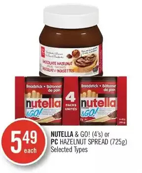 Shoppers Drug Mart Nutella & go! or pc hazelnut spread offer