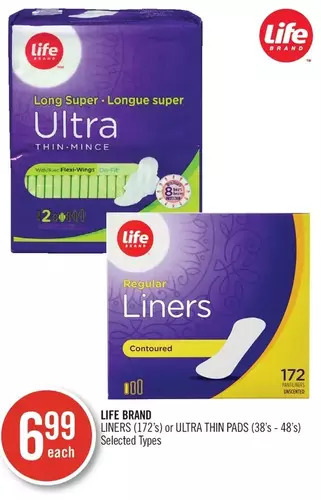 Shoppers Drug Mart Life brand liners or ultra thin pads offer