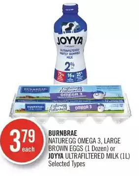 Shoppers Drug Mart Burnbrae naturegg omega 3, large brown eggs or joyya ultrafiltered milk offer