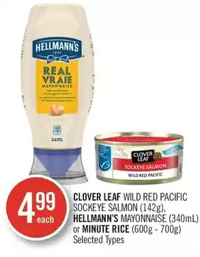 Shoppers Drug Mart Clover leaf wild red pacific sockeye salmon, hellmann's mayonnaise or minute rice offer