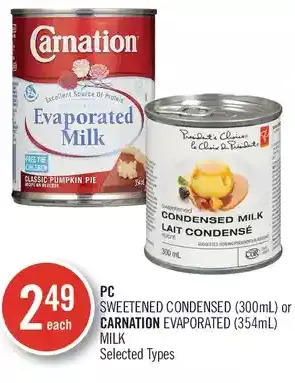 Shoppers Drug Mart Pc sweetened condensed or carnation evaporated milk offer