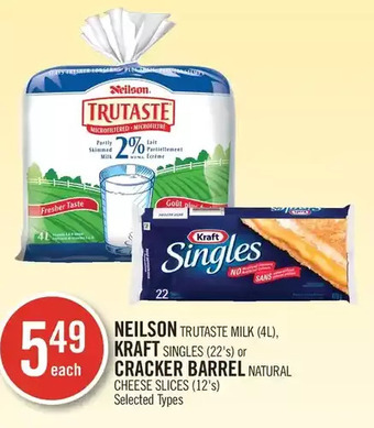 Shoppers Drug Mart Neilson trutaste milk, kraft singles or cracker barrel natural cheese slices offer