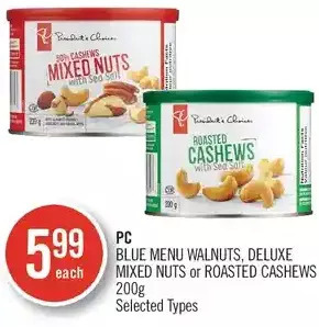Shoppers Drug Mart Pc blue menu walnuts, deluxe mixed nuts or roasted cashews offer