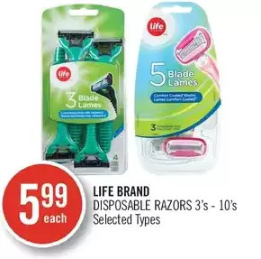 Shoppers Drug Mart Life brand disposable razors offer