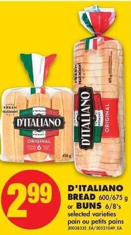 No Frills D'Italiano Bread 600/675g or Buns 6/8's offer
