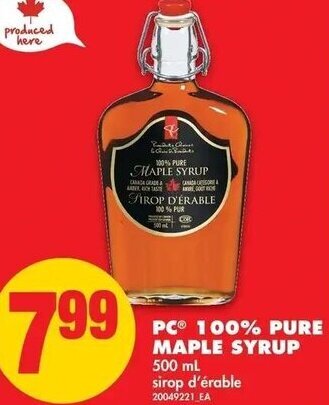 No Frills PC 100% Pure Maple Syrup 500ml offer