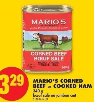 No Frills Mario's Corned Beef or Cooked Ham 340g offer