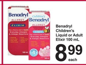 Pharmasave Benadryl Children's Liquid or Adult Elixir offer