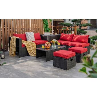 Best Buy Costway 8pcs patio rattan furniture set storage table ottoman offer