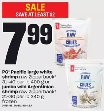 Zehrs Markets Pc pacific large white shrimp or jumbo wild argentinian shrimp offer