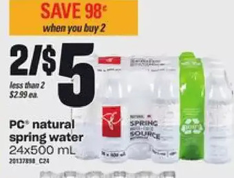 Zehrs Markets Pc natural spring water offer