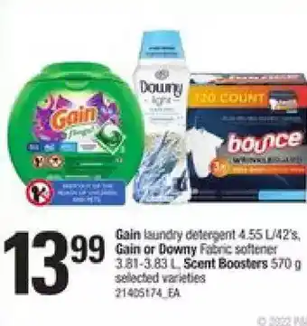 Zehrs Markets Gain laundry detergent, gain or downy fabric softener, scent boosters offer