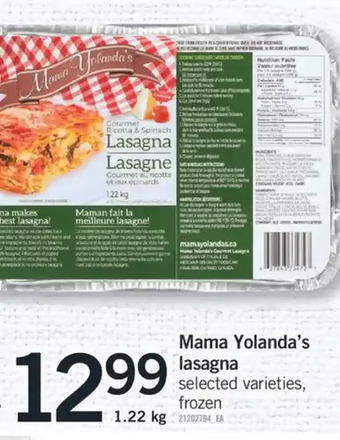 Fortinos Mama yolanda's lasagna offer
