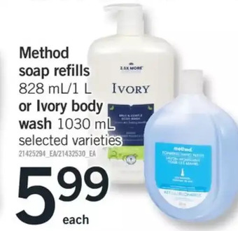 Fortinos Method soap refills or ivory body wash offer