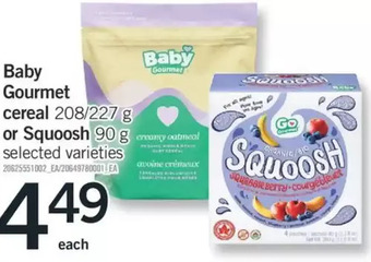 Fortinos Baby gourmet cereal or squoosh offer