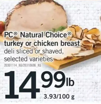 Fortinos Pc natural choice turkey or chicken breast offer