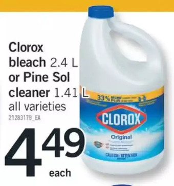 Fortinos Clorox bleach or pine sol cleaner offer